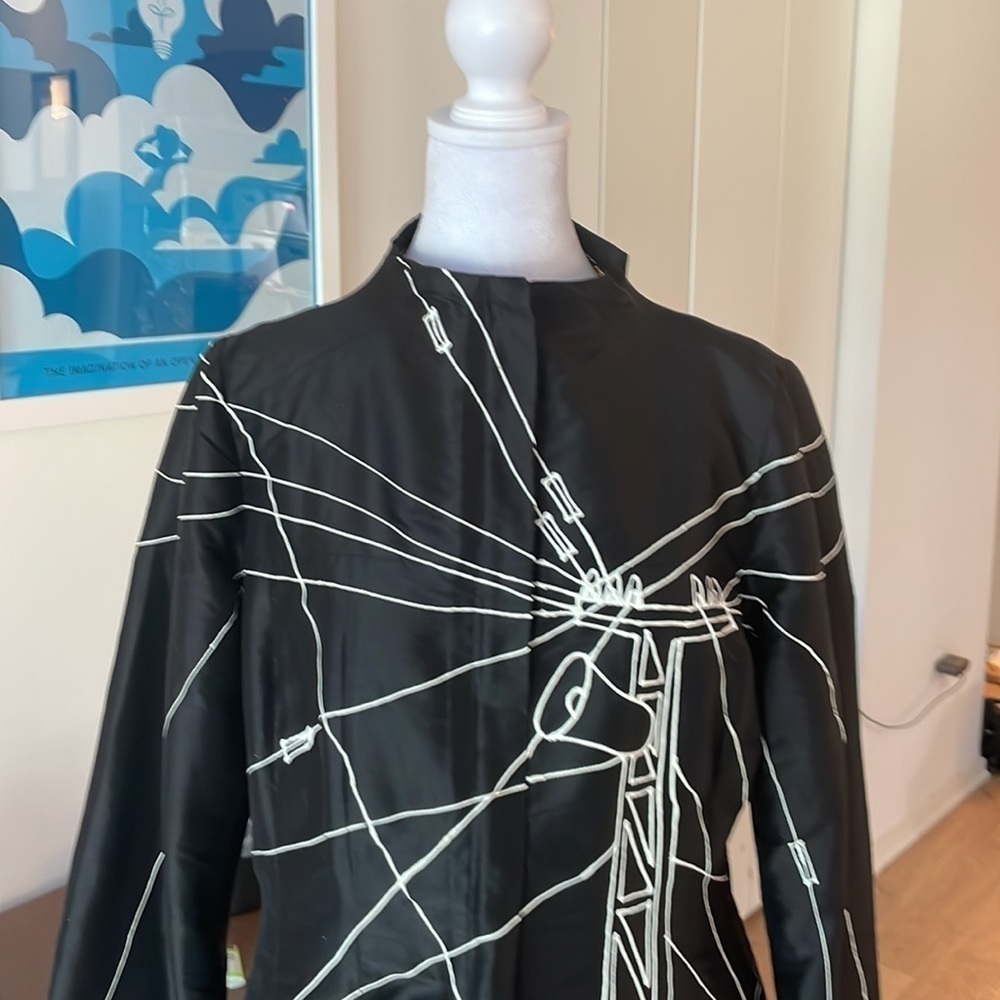 Couture 100% silk hand drawn coat 🧥 black double zipper - Picture 9 of 12